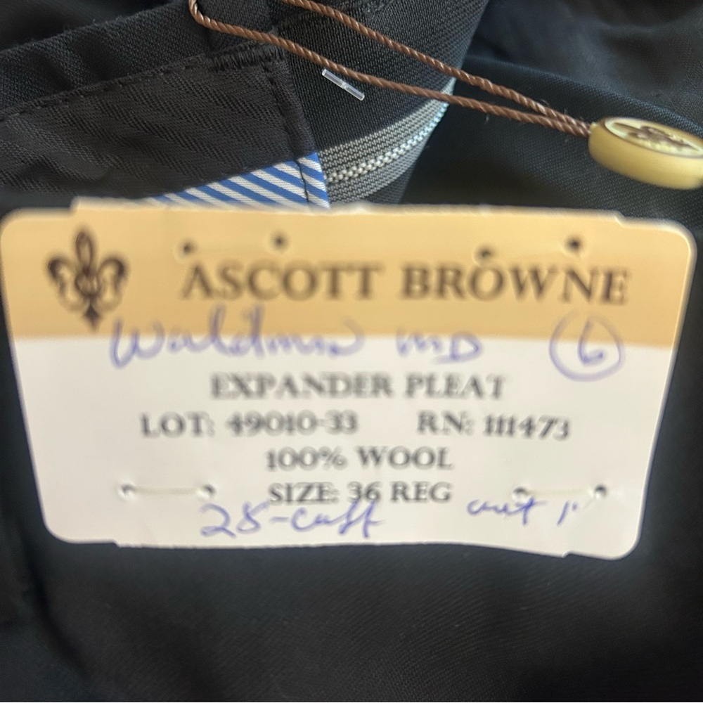 Ascott Browne Expander Wool Black Flat Front Dress Pants Hemmed Men 36x28 New View 6